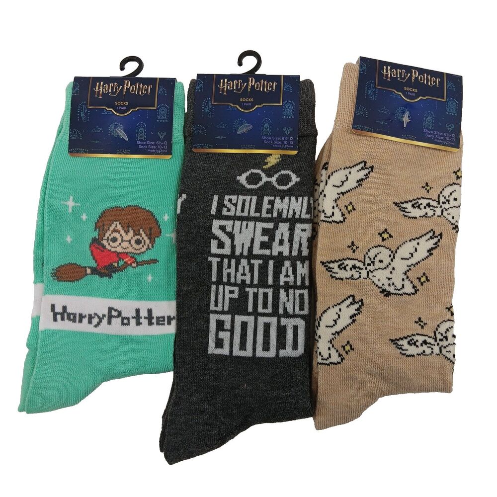 Harry Potter Kawaii Style 3 Pair of Men Crew Socks Size 6-12 NWT